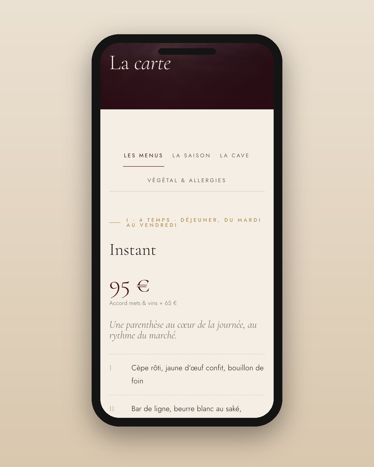 Sur téléphone : la carte et ses onglets