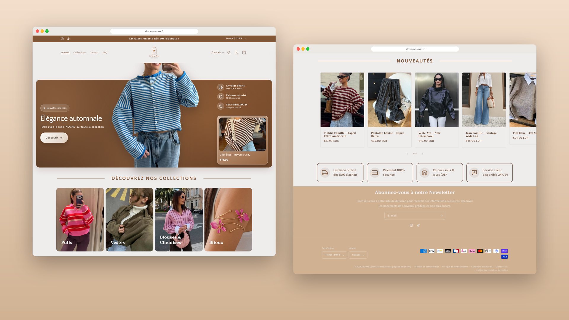 L’accueil : nouvelle collection, catégories, nouveautés et engagements