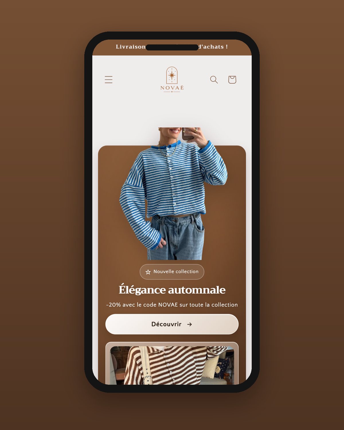 Sur téléphone : l’accueil