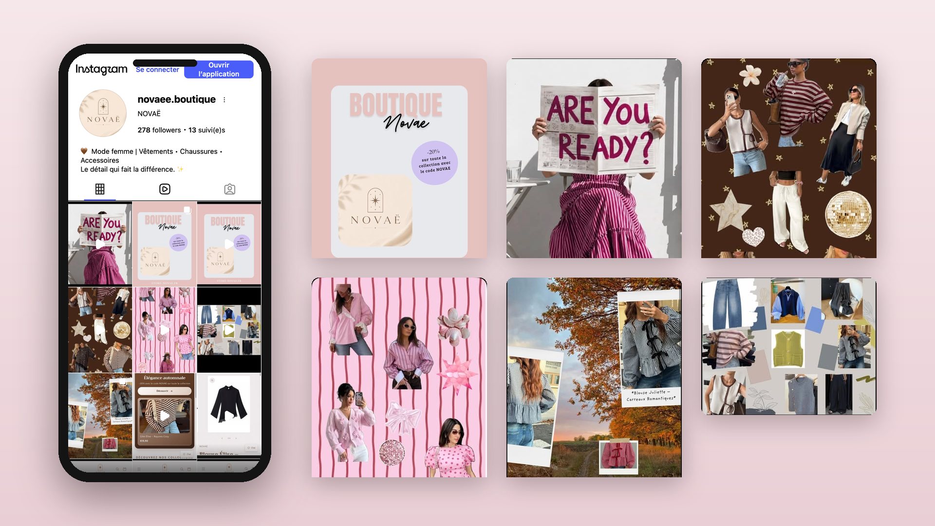 Le compte Instagram @novaee.boutique et une sélection de publications
